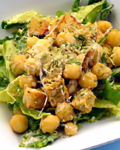 Crunchy Vegan Caesar Salad with Flavorful Chickpea Croutons