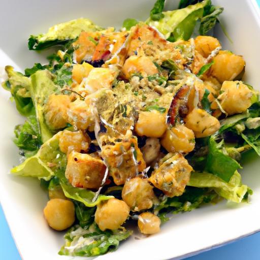 Crunchy Vegan Caesar Salad with Flavorful Chickpea Croutons