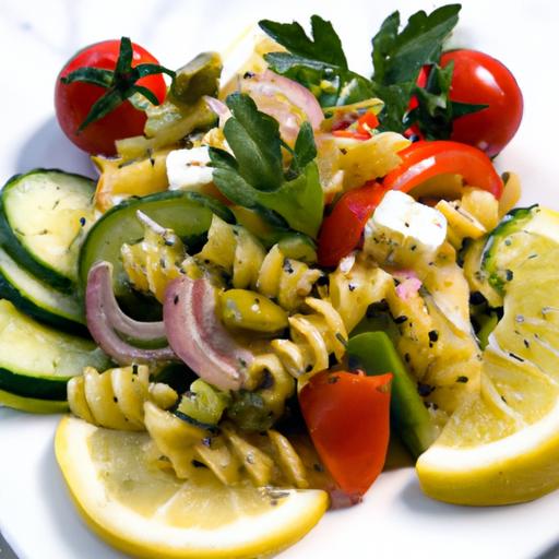 Zesty Greek Pasta Salad with Refreshing Lemon-Herb Vinaigrette