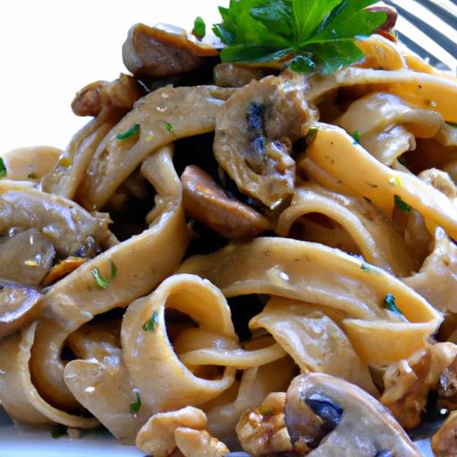 Velvety Vegan Mushroom Pasta with crunchy Walnut Twist