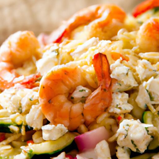 zesty shrimp and Orzo salad with Creamy Feta Flair