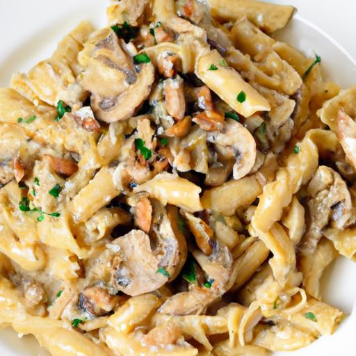 Indulge in Vegan Creamy Mushroom Pasta with Crunchy Walnuts
