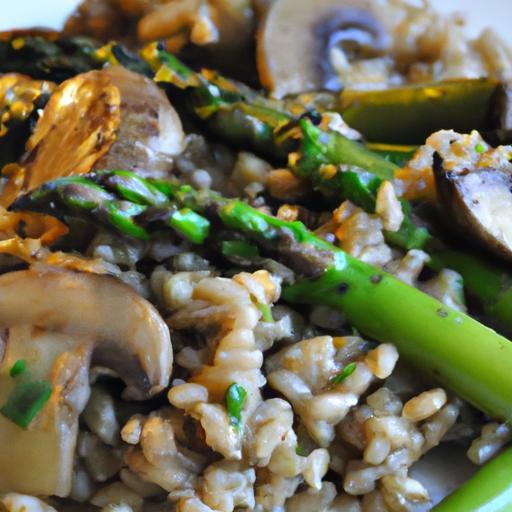 Hearty Barley Risotto with Roasted Mushrooms & Asparagus