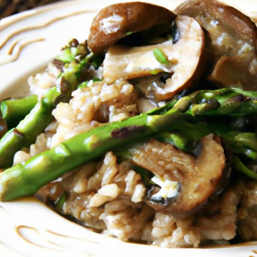 Hearty Barley risotto with Roasted Mushrooms & Asparagus