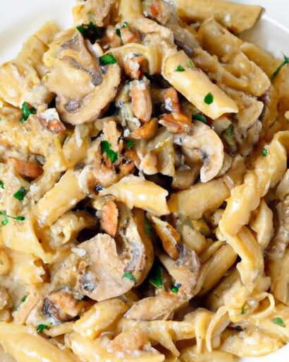 Indulge in Vegan Creamy Mushroom Pasta with Crunchy Walnuts