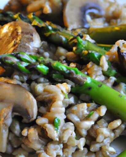 Hearty Barley Risotto with Roasted Mushrooms & Asparagus