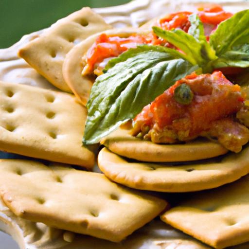 Fresh Bites: Diced Tomatoes and Basil Topping Crackers