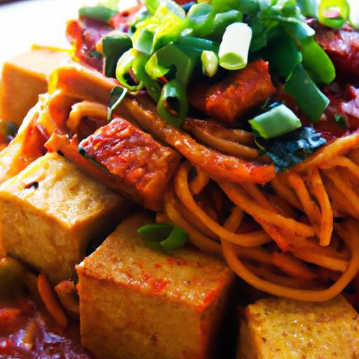 Fiery Gochujang Noodles with Crispy Tofu Delight