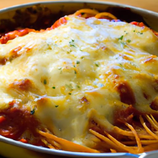 Melting Comfort: baked Spaghetti with marinara & Mozzarella